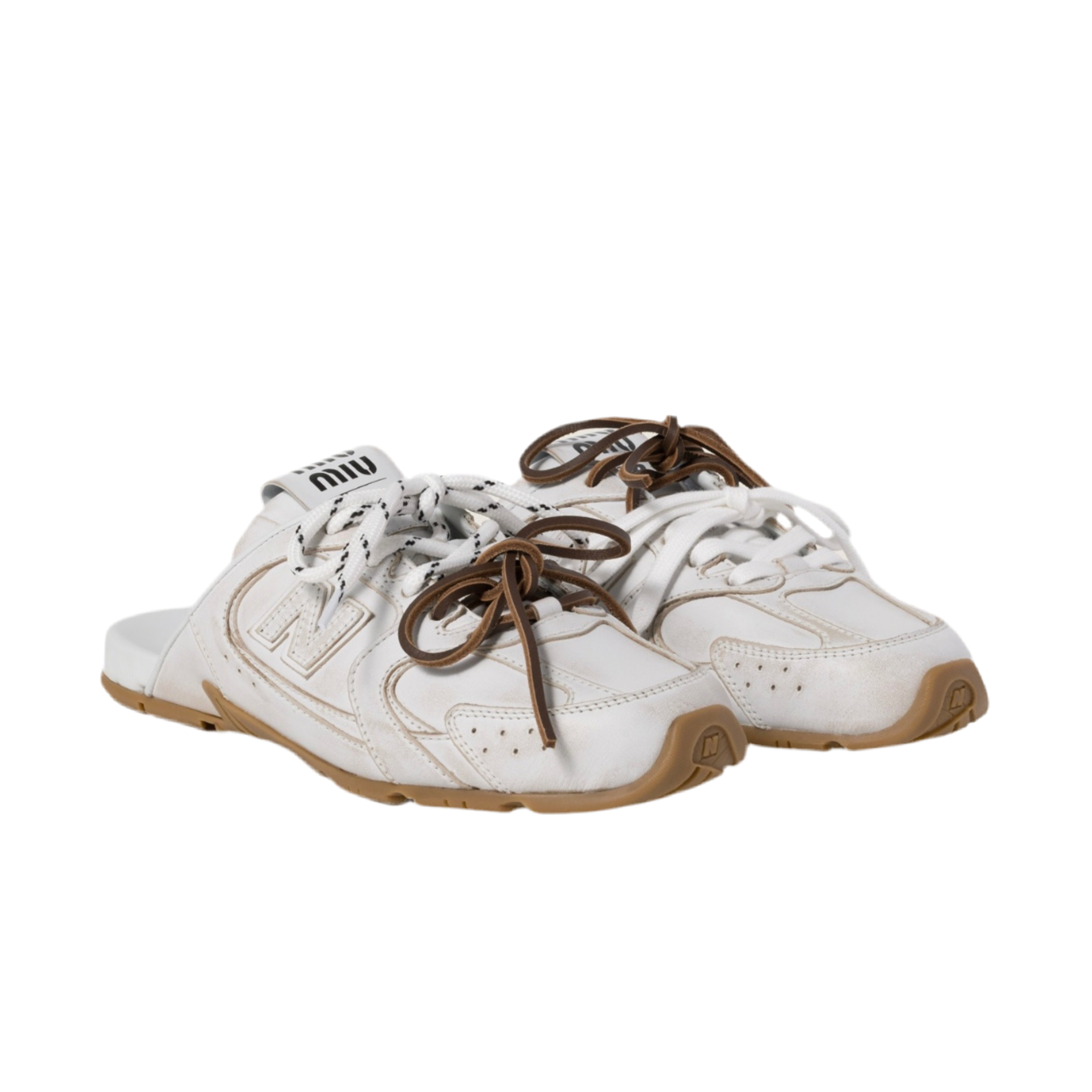 New Balance x Miu Miu 530 SL deco calf leather mules